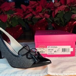 Tracy Reese Gray and Black Heels with Pointed Toe and Lace Detail